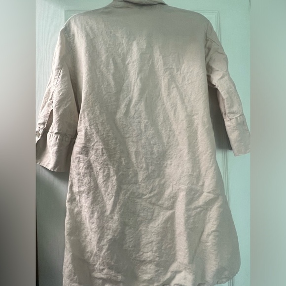 Zara linen mini dress belted shirt tan/khaki button up summer boho - Picture 5 of 5